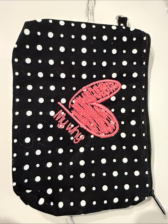 thirty-one Other - Thirty One Gifts Black Polka Dot Zipper Pouch with Pink Heart Patch